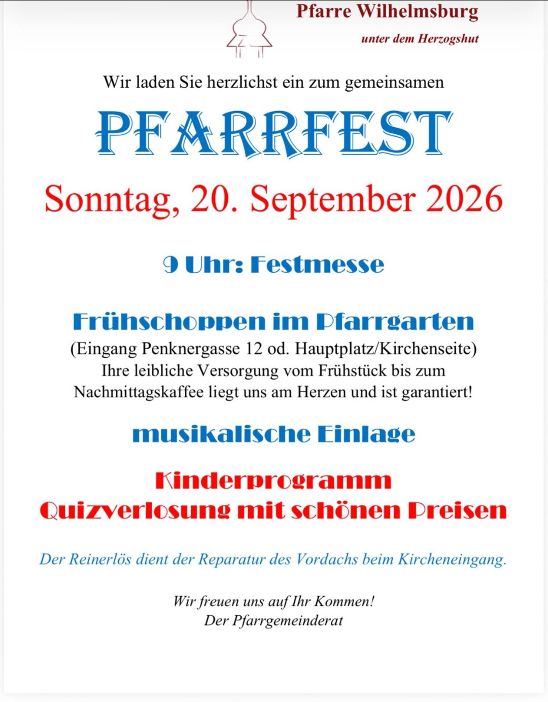 Herzliche Einladung zum Pfarrfest am 20.09.2026 im Pfarrgarten