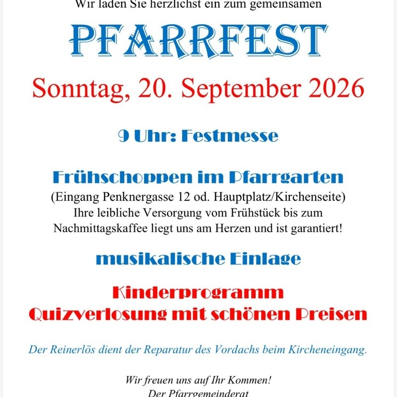 Herzliche Einladung zum Pfarrfest am 20.09.2026 im Pfarrgarten