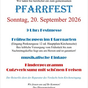 Herzliche Einladung zum Pfarrfest am 20.09.2026 im Pfarrgarten